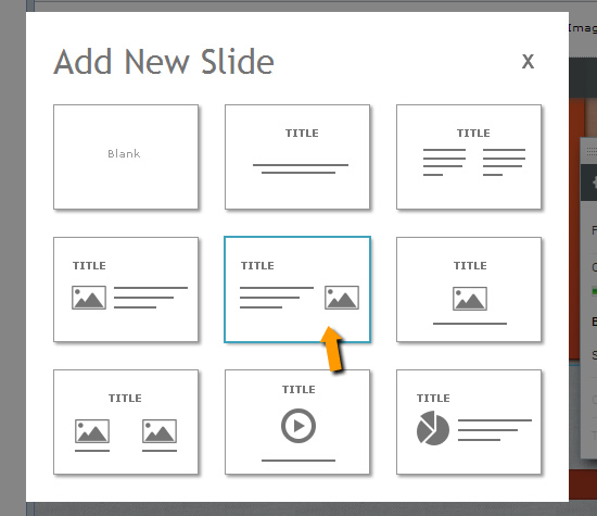 Select a New Slide from Template to populate